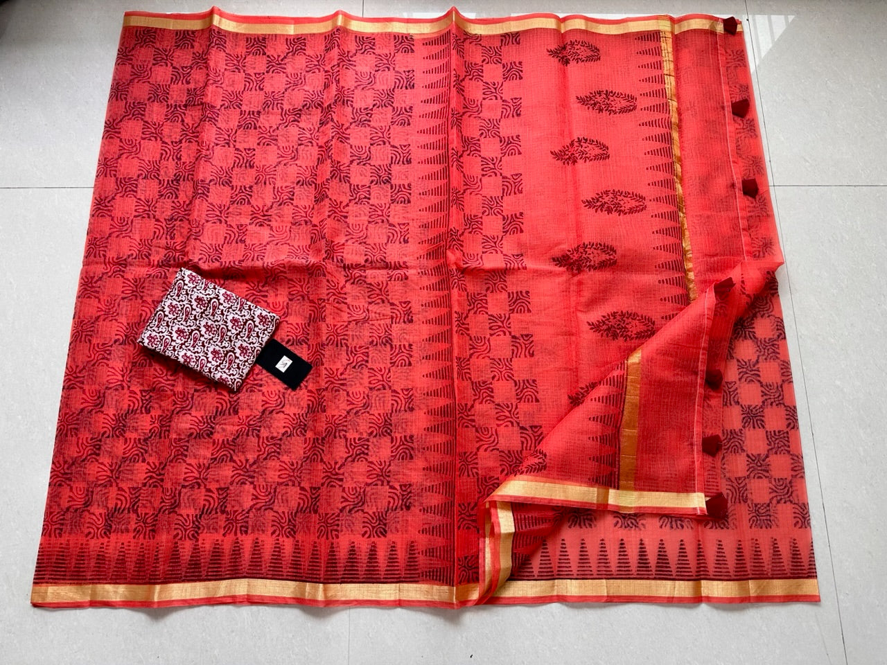 HandBlock Printed Kota Cotton Doria Saree