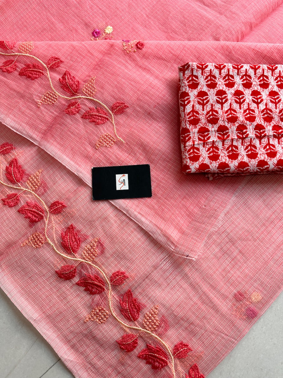 Embroidered Kota Cotton Doria Saree