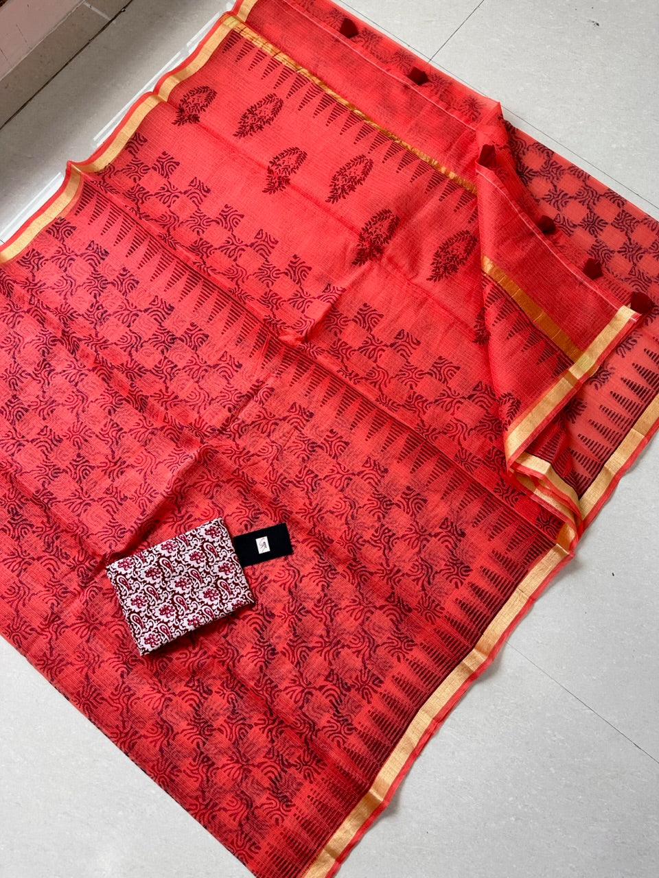 HandBlock Printed Kota Cotton Doria Saree