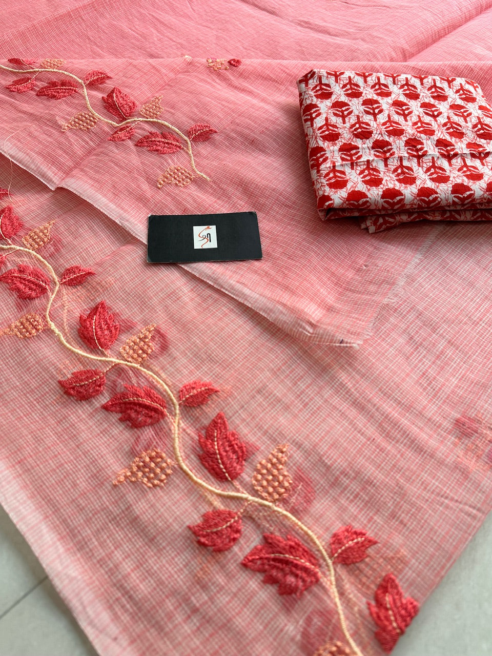 Embroidered Kota Cotton Doria Saree