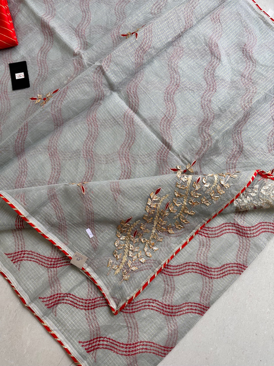 Jaipuri Gota Patti Embroidered Kota Cotton Tissue Doria Saree