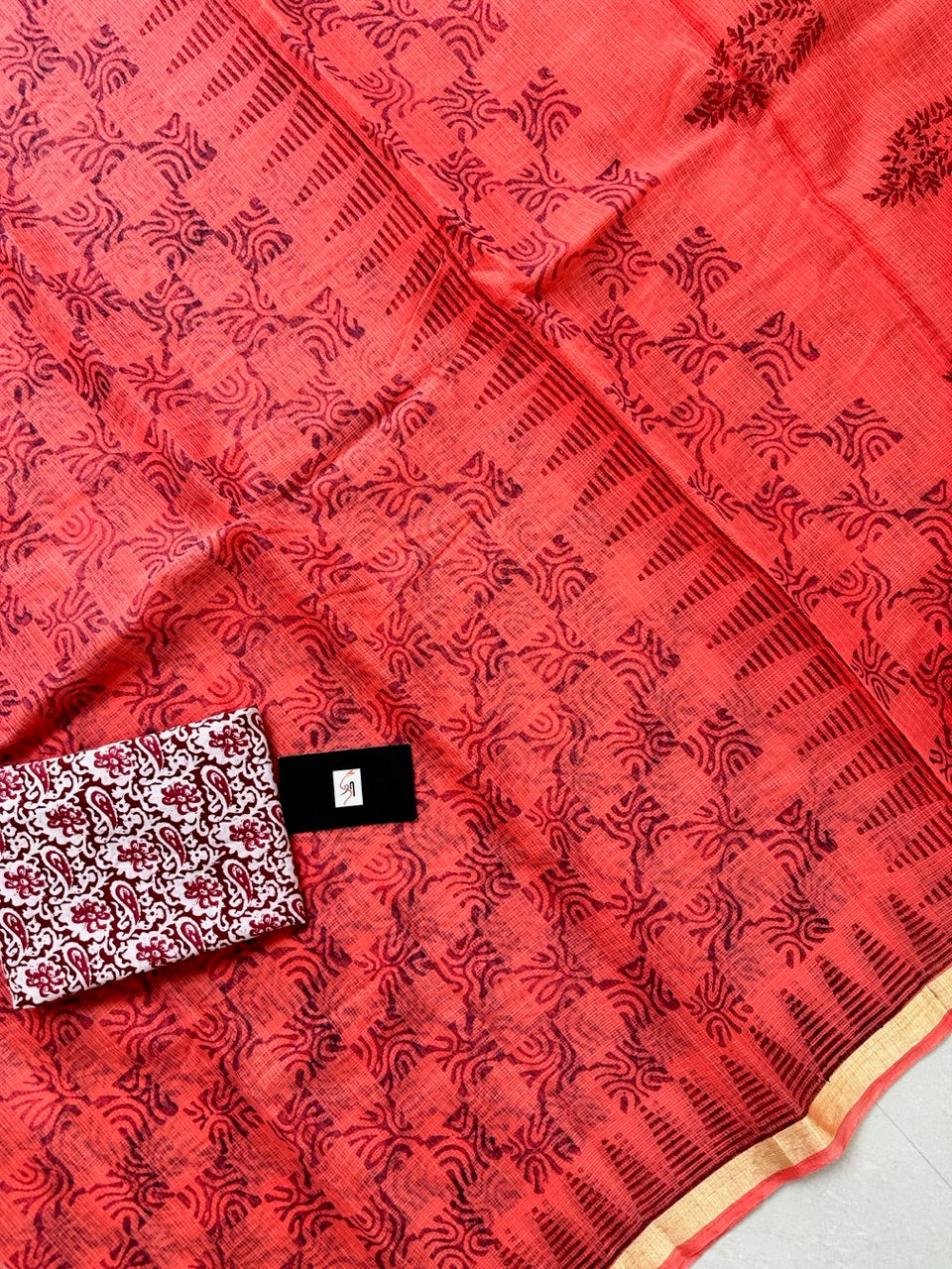 HandBlock Printed Kota Cotton Doria Saree