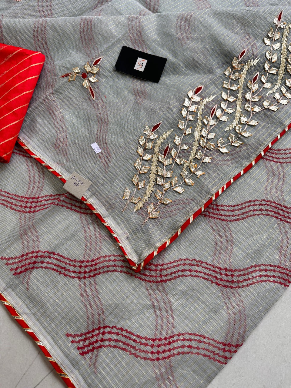 Jaipuri Gota Patti Embroidered Kota Cotton Tissue Doria Saree