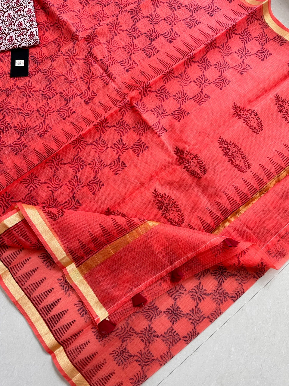 HandBlock Printed Kota Cotton Doria Saree