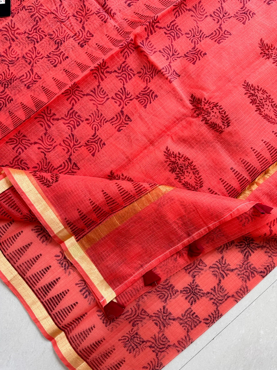 HandBlock Printed Kota Cotton Doria Saree