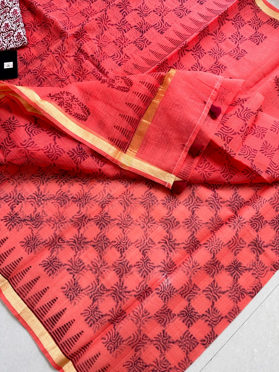 HandBlock Printed Kota Cotton Doria Saree