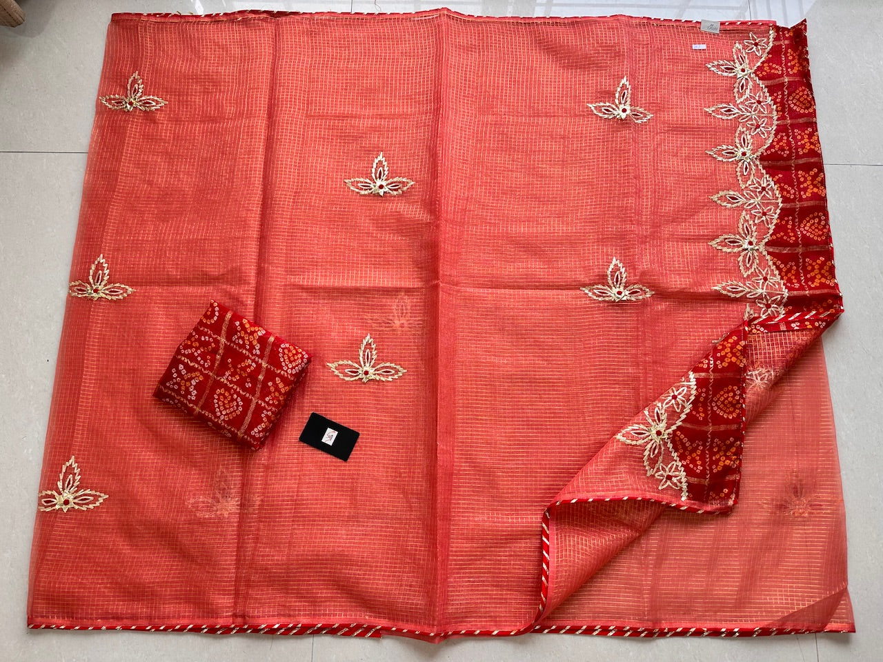 Jaipuri Gota Patti Embroidered Kota Cotton Tissue  Doria Saree