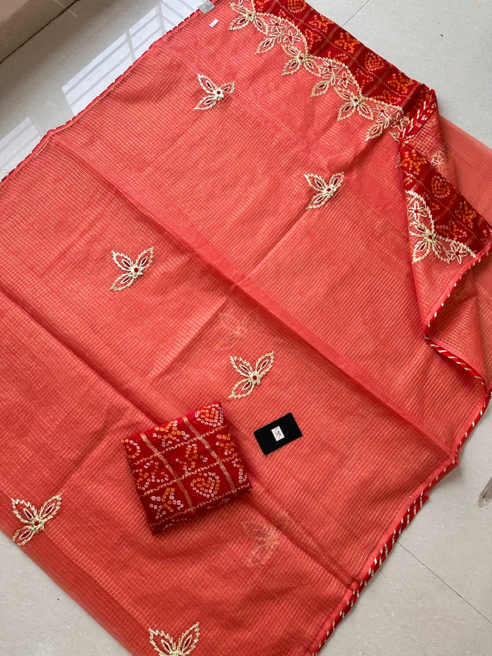 Jaipuri Gota Patti Embroidered Kota Cotton Tissue  Doria Saree