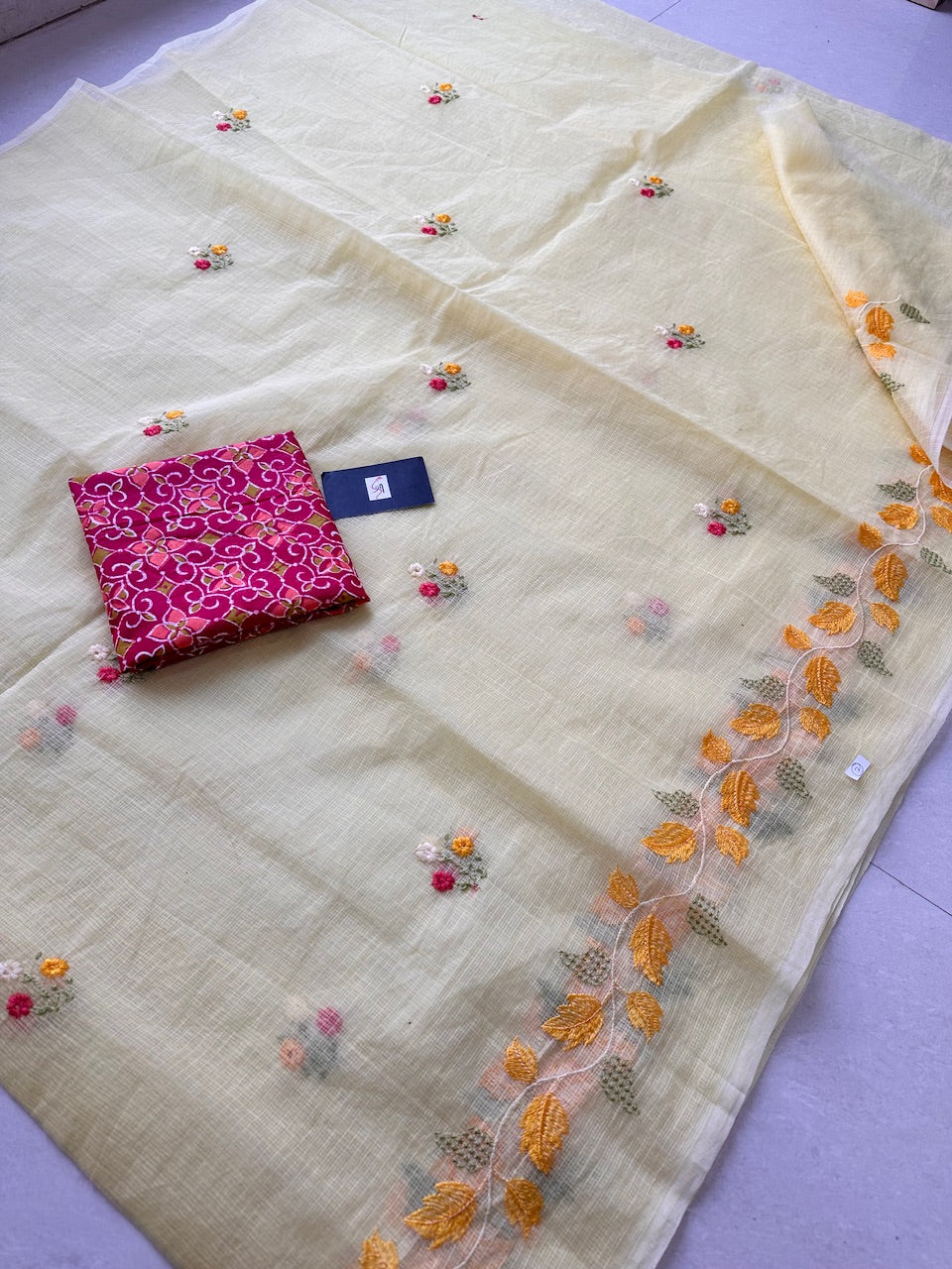 Embroidered Kota Cotton Doria Saree