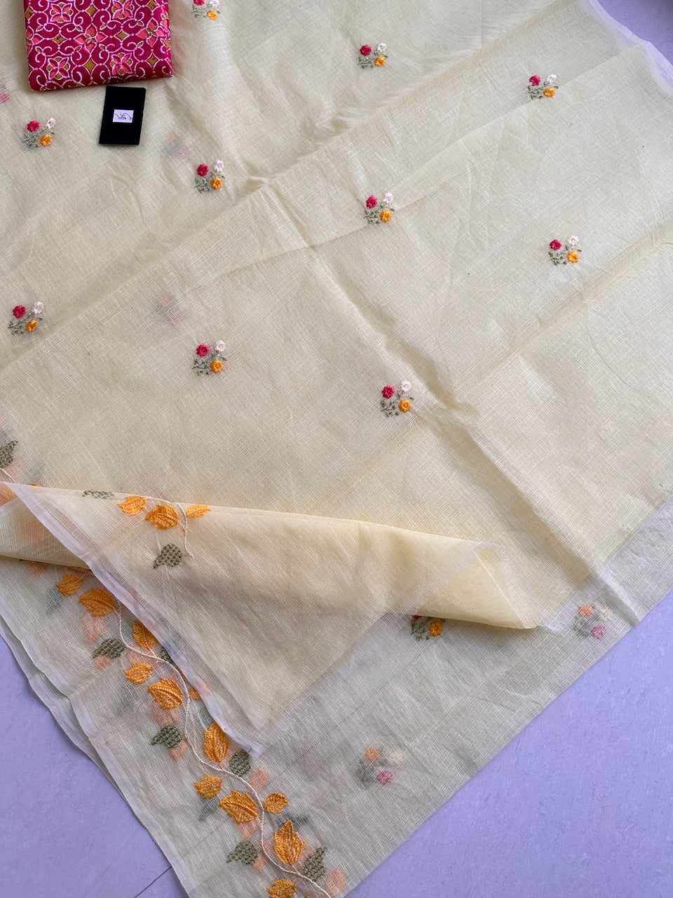 Embroidered Kota Cotton Doria Saree