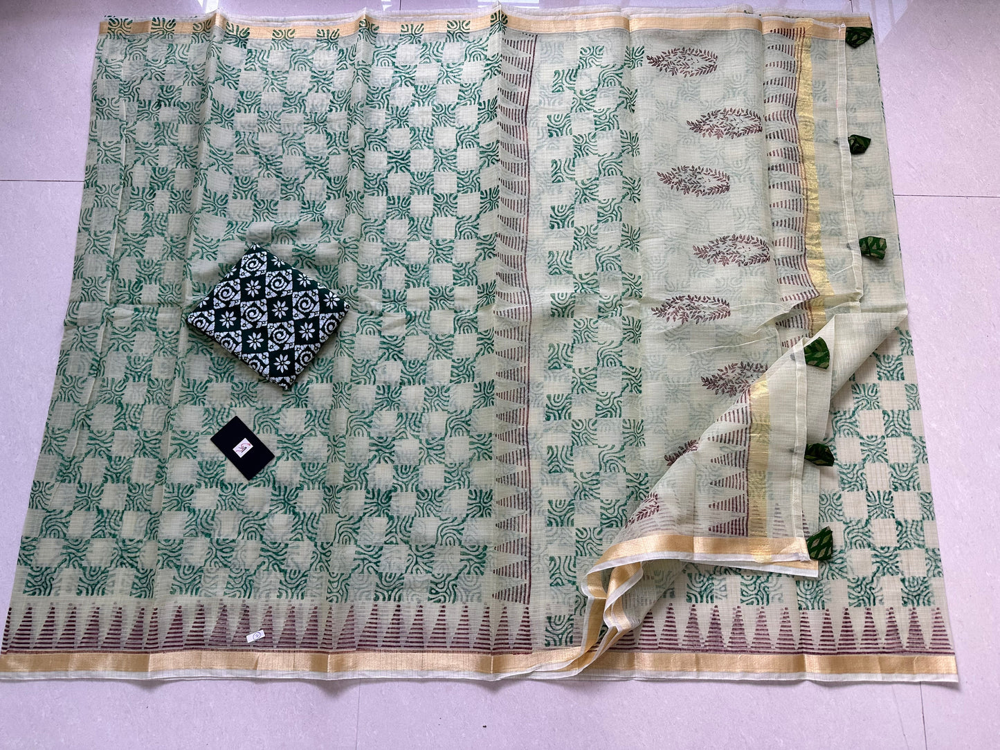 HandBlock Printed Kota Cotton Doria Saree