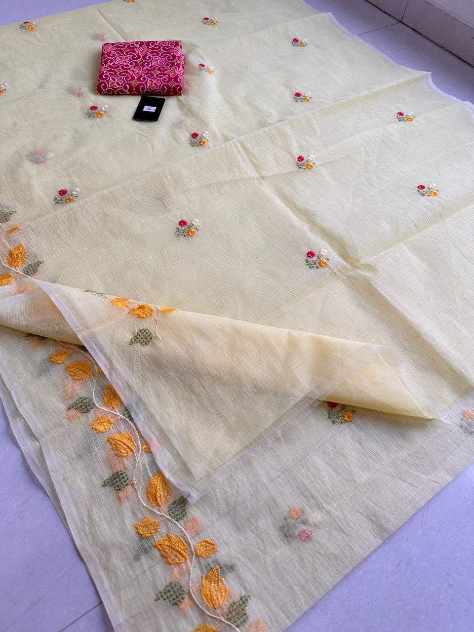 Embroidered Kota Cotton Doria Saree