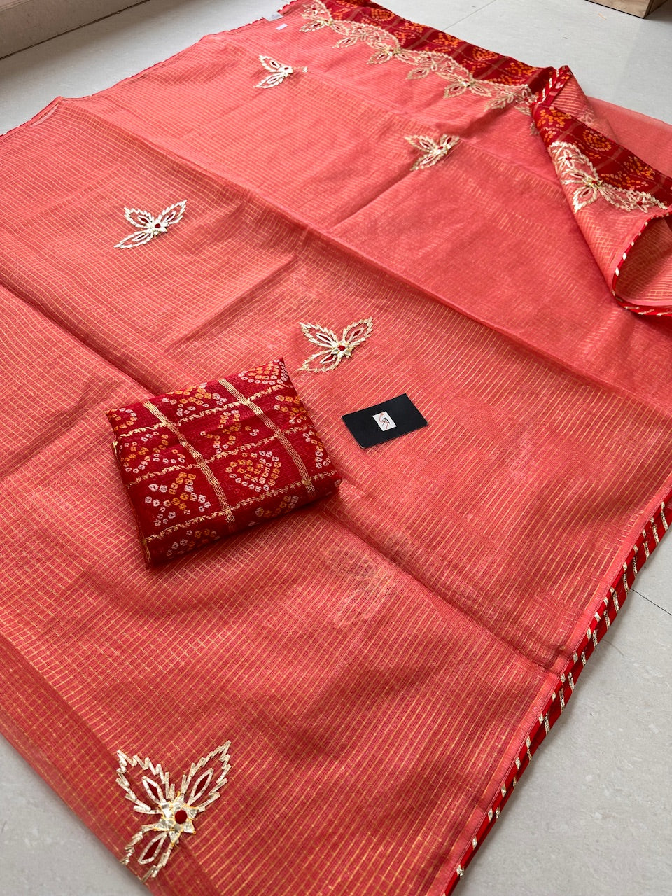 Jaipuri Gota Patti Embroidered Kota Cotton Tissue  Doria Saree