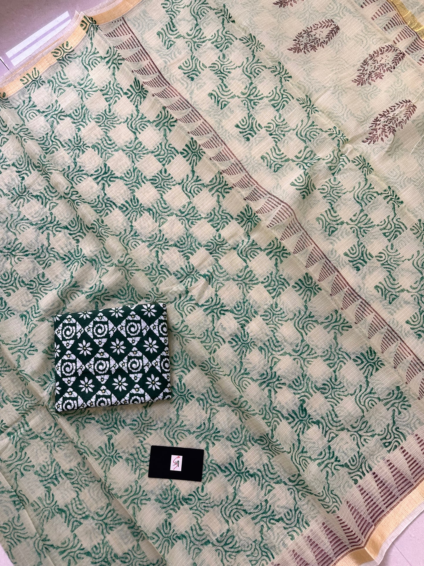 HandBlock Printed Kota Cotton Doria Saree