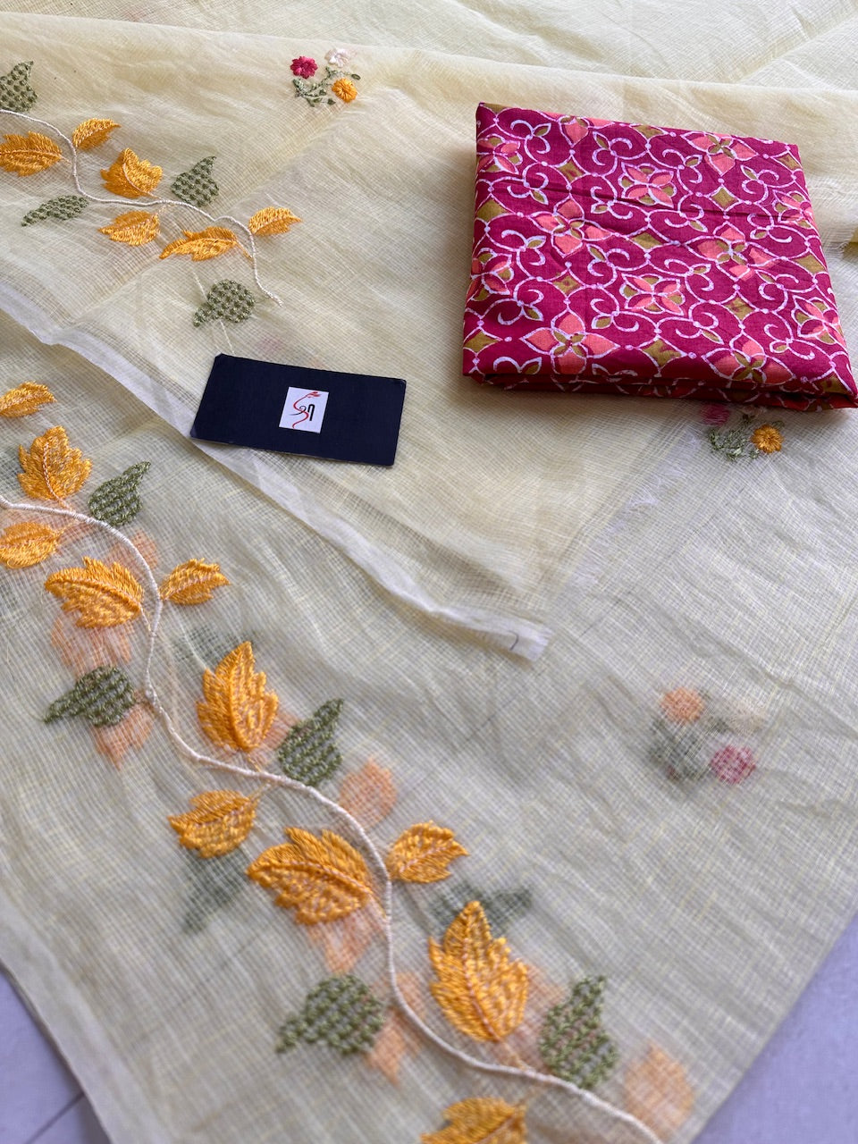 Embroidered Kota Cotton Doria Saree