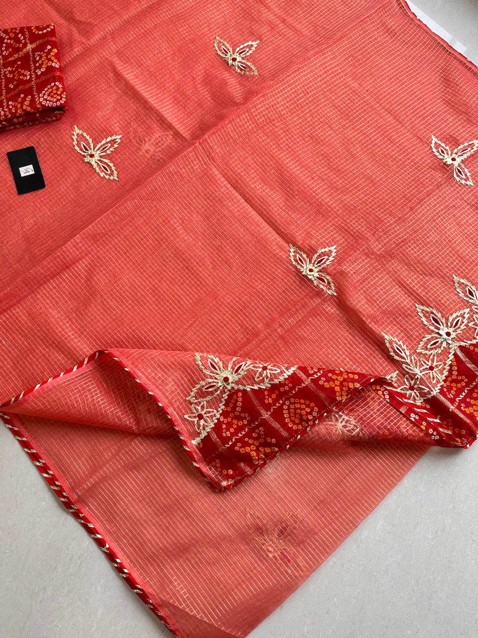 Jaipuri Gota Patti Embroidered Kota Cotton Tissue  Doria Saree