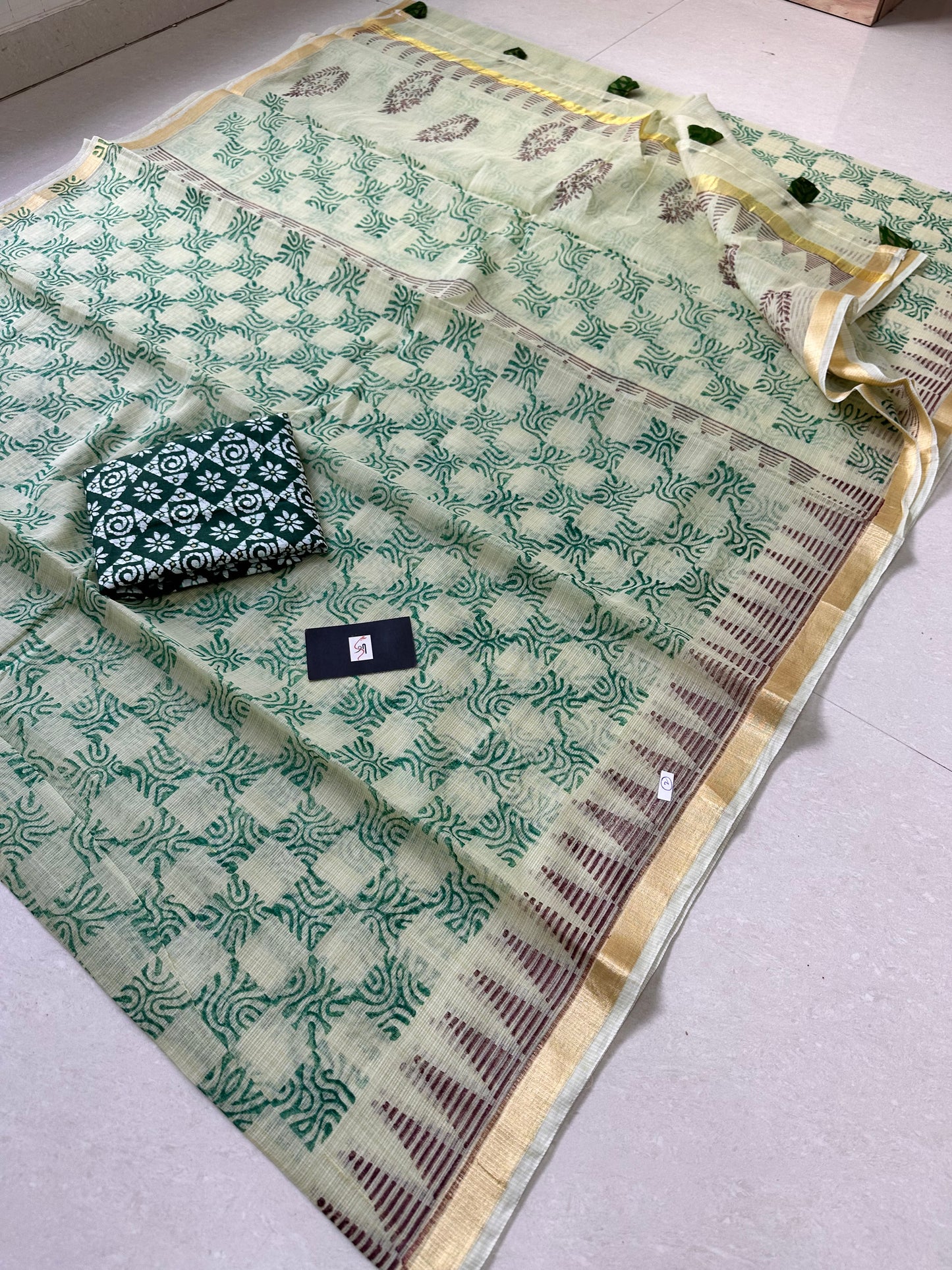 HandBlock Printed Kota Cotton Doria Saree