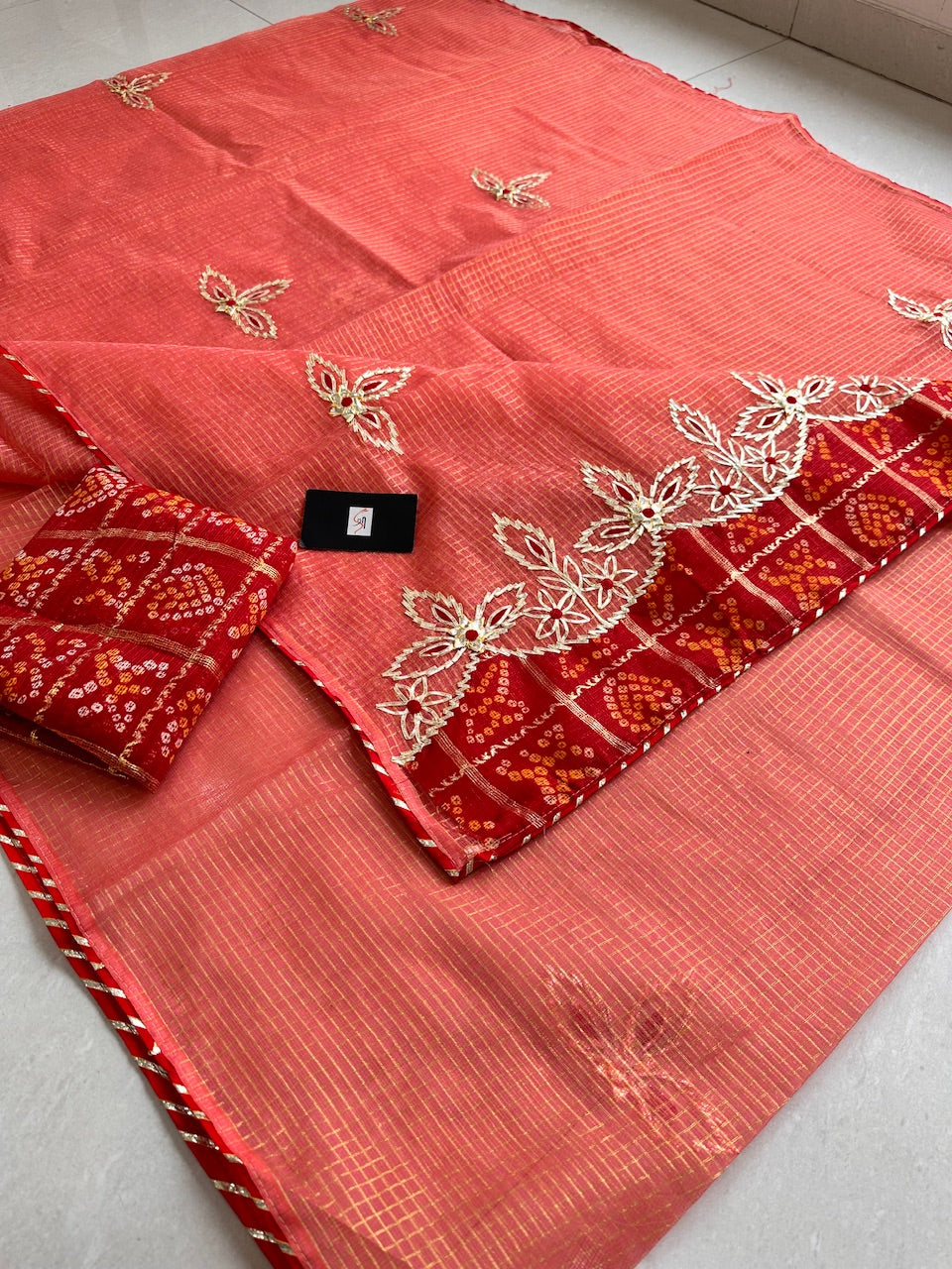 Jaipuri Gota Patti Embroidered Kota Cotton Tissue  Doria Saree