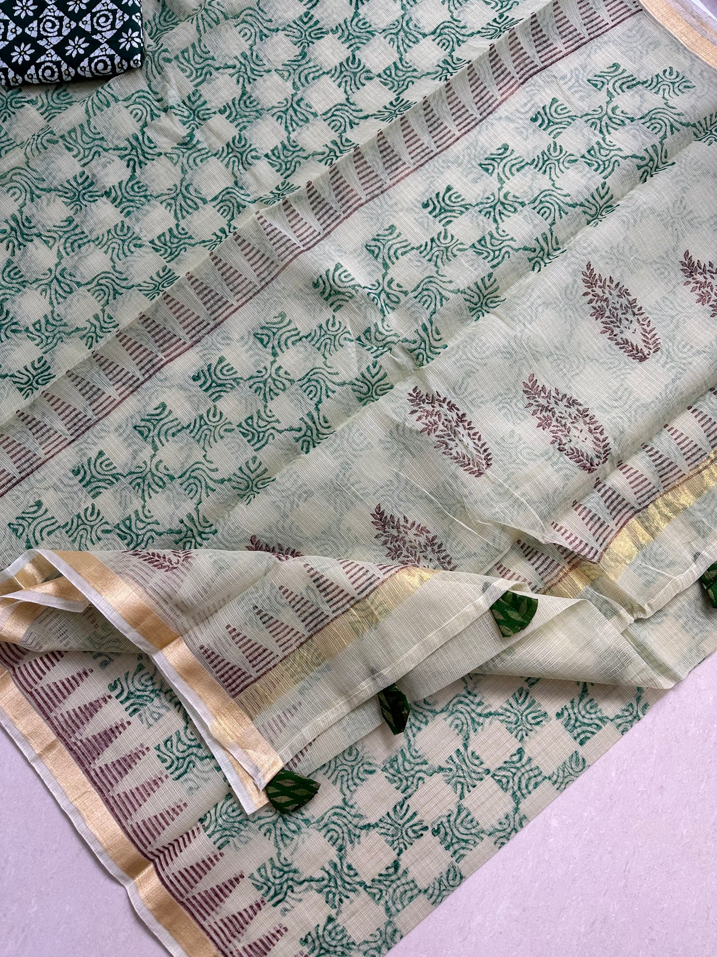 HandBlock Printed Kota Cotton Doria Saree