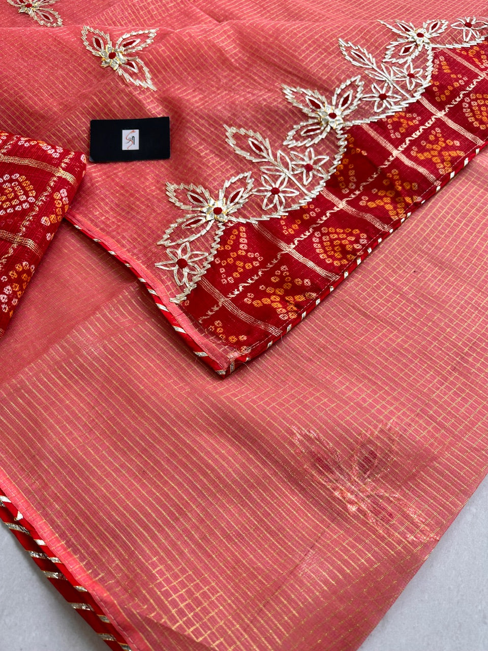 Jaipuri Gota Patti Embroidered Kota Cotton Tissue  Doria Saree