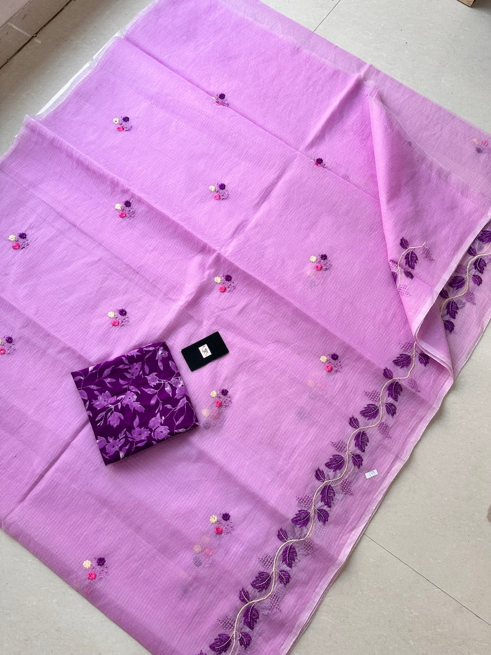 Embroidered Kota Cotton Doria Saree