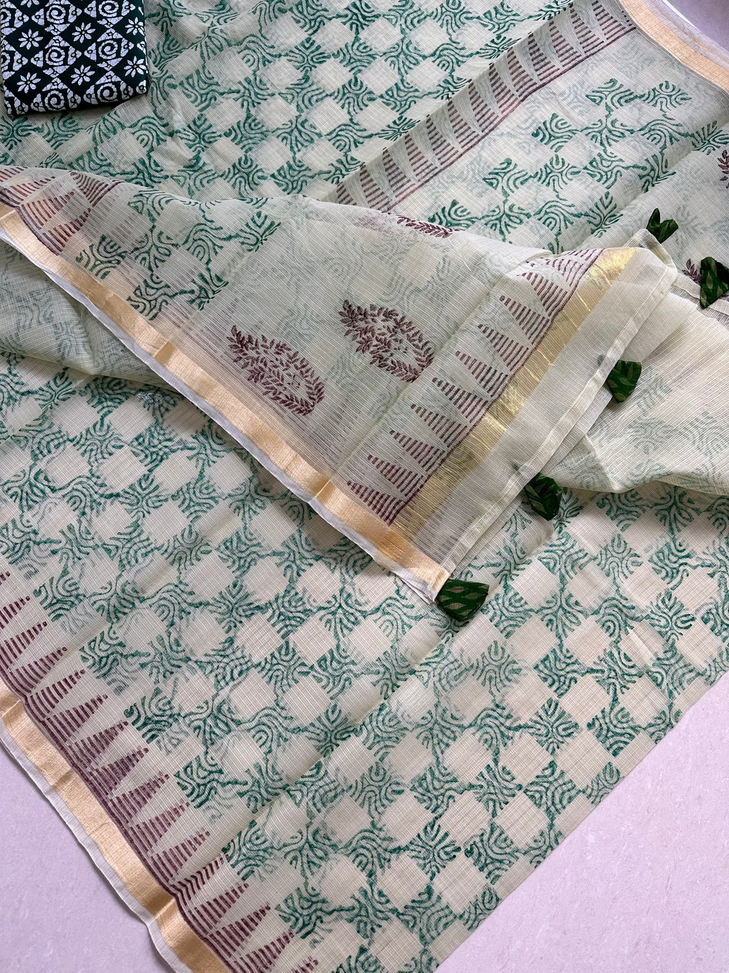 HandBlock Printed Kota Cotton Doria Saree