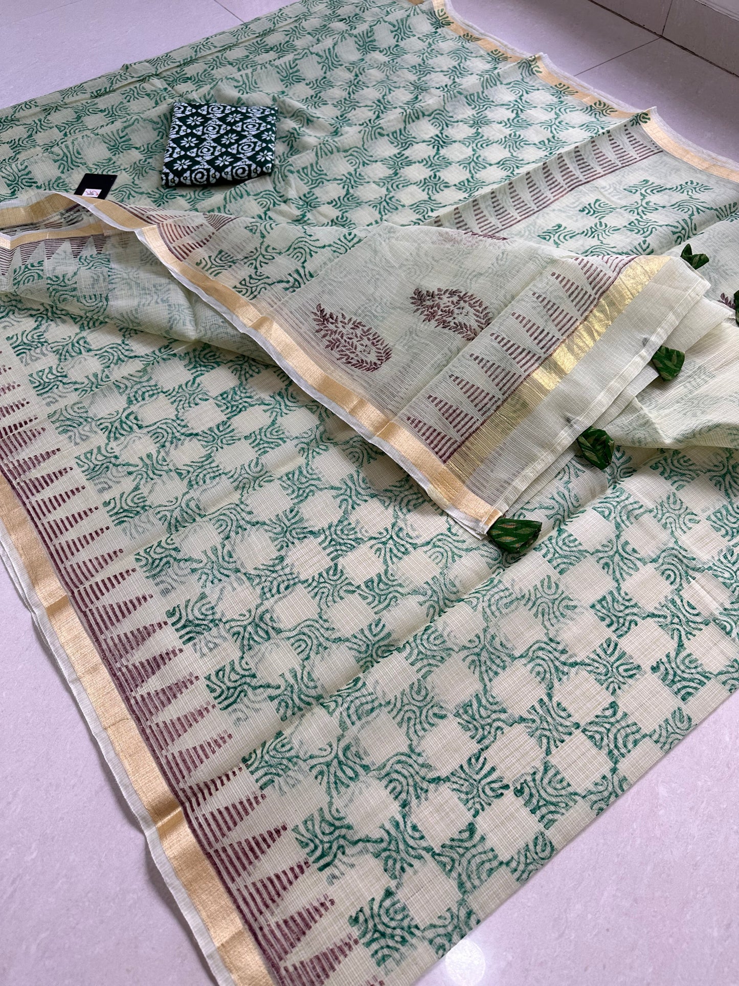 HandBlock Printed Kota Cotton Doria Saree