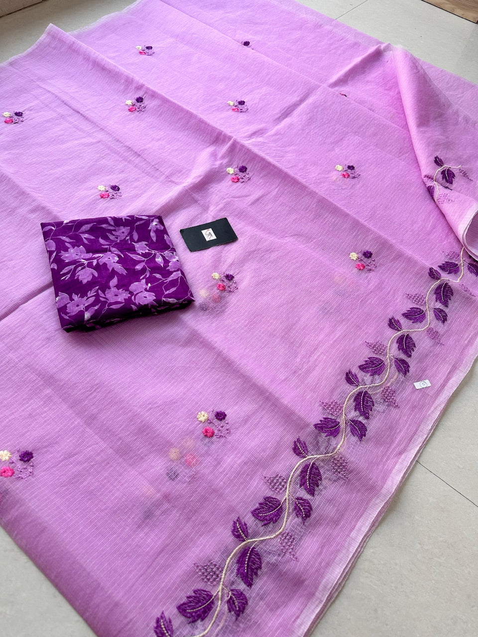 Embroidered Kota Cotton Doria Saree