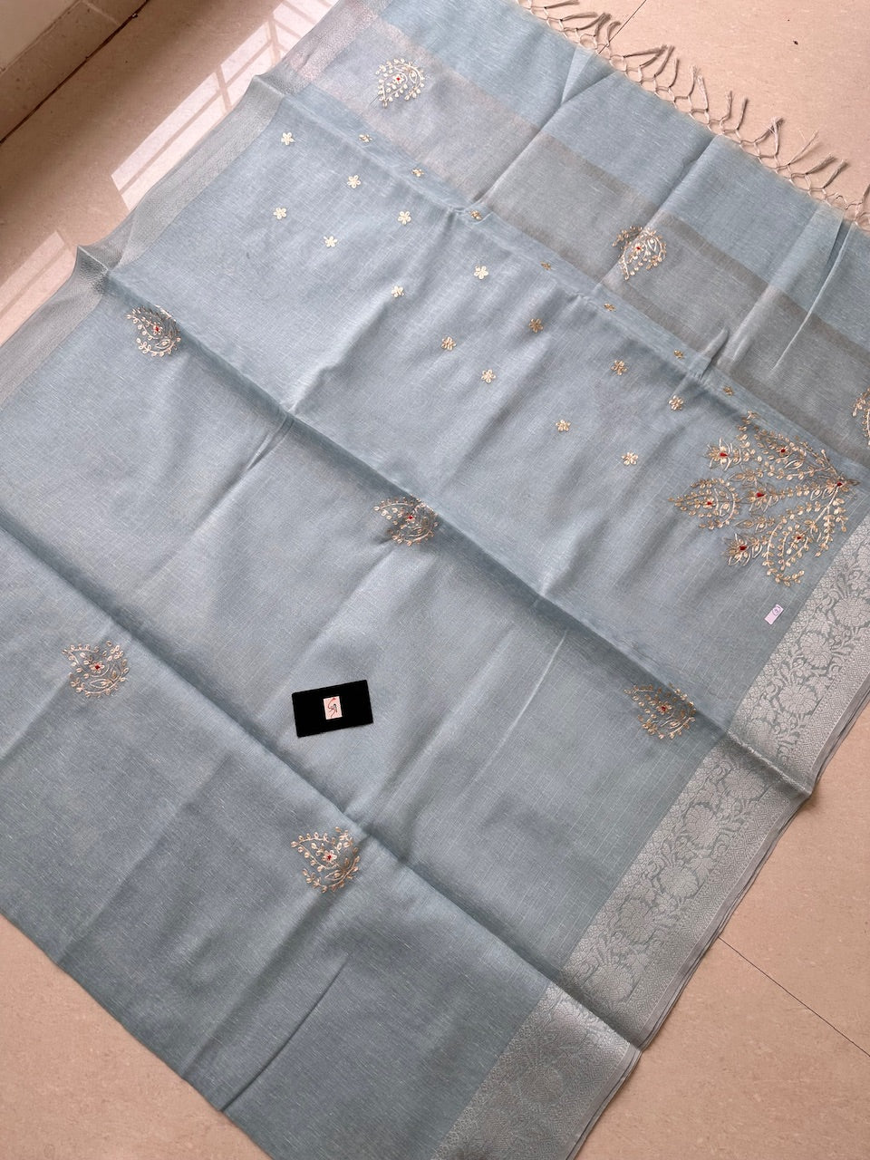 Jaipuri Pitta Work Embroidered Kota Cotton Lenin Saree