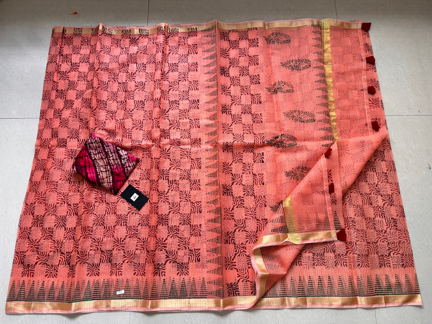 HandBlock Printed Kota Cotton Doria Saree