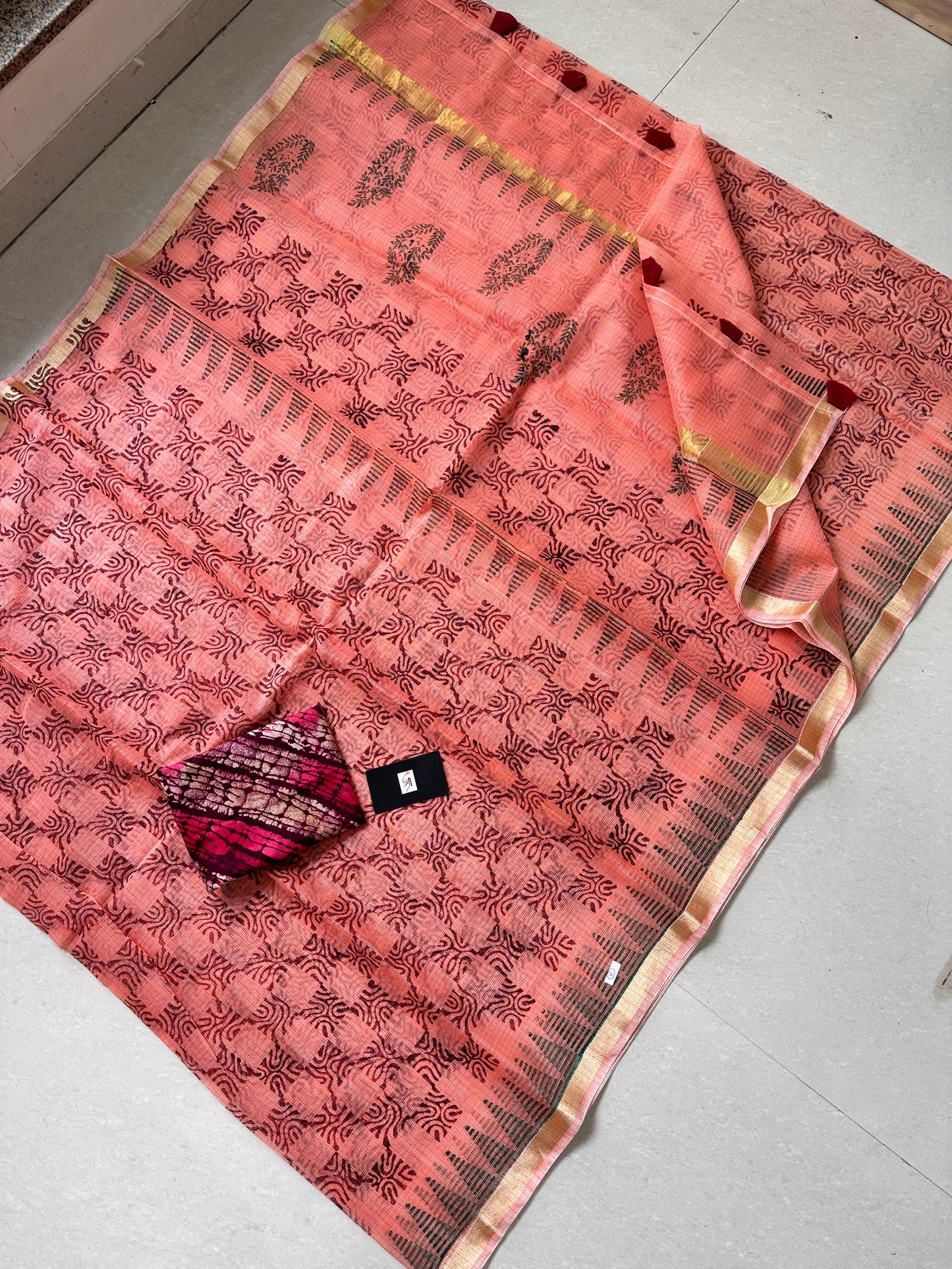 HandBlock Printed Kota Cotton Doria Saree