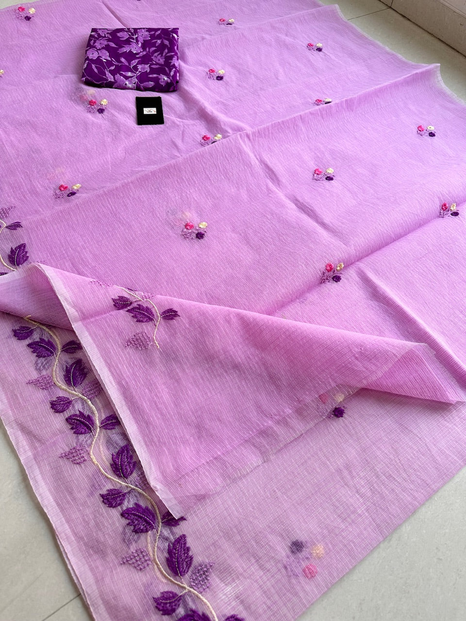 Embroidered Kota Cotton Doria Saree