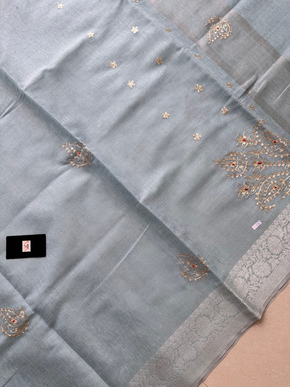 Jaipuri Pitta Work Embroidered Kota Cotton Lenin Saree