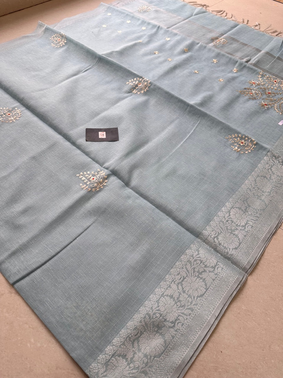 Jaipuri Pitta Work Embroidered Kota Cotton Lenin Saree