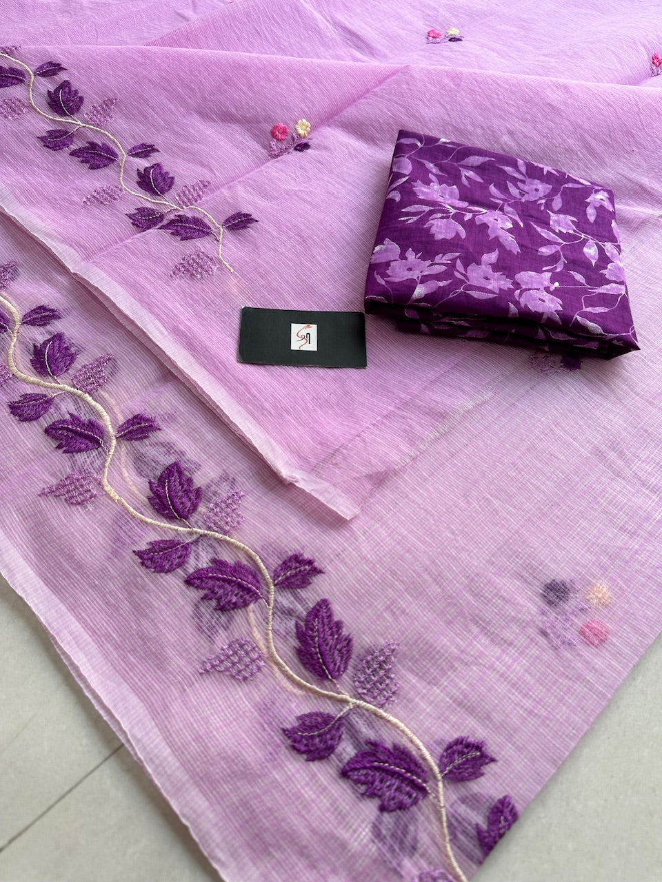 Embroidered Kota Cotton Doria Saree