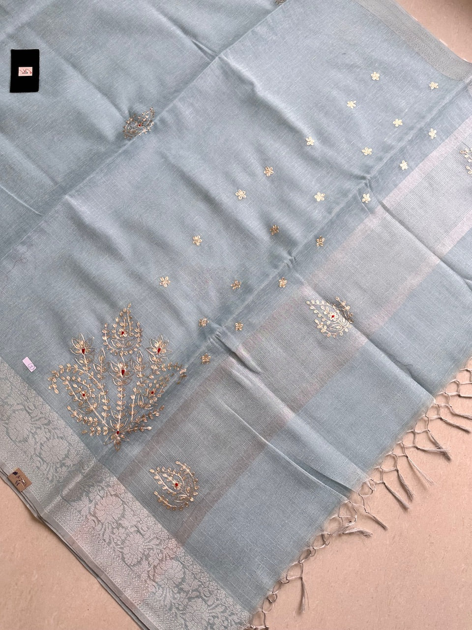 Jaipuri Pitta Work Embroidered Kota Cotton Lenin Saree