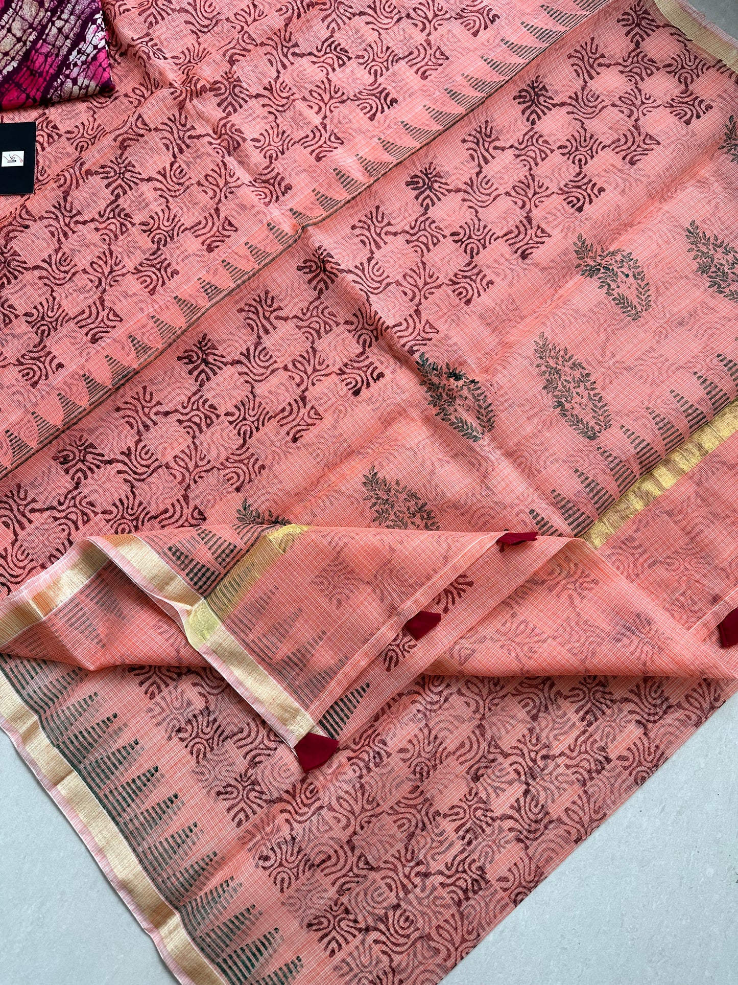 HandBlock Printed Kota Cotton Doria Saree