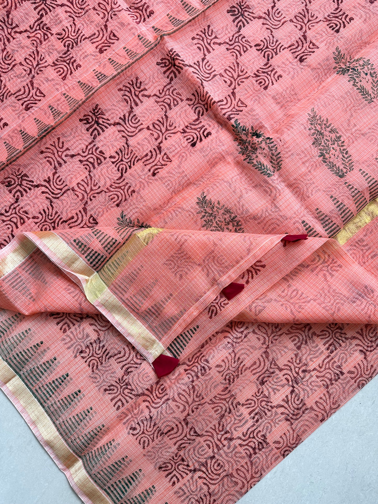 HandBlock Printed Kota Cotton Doria Saree