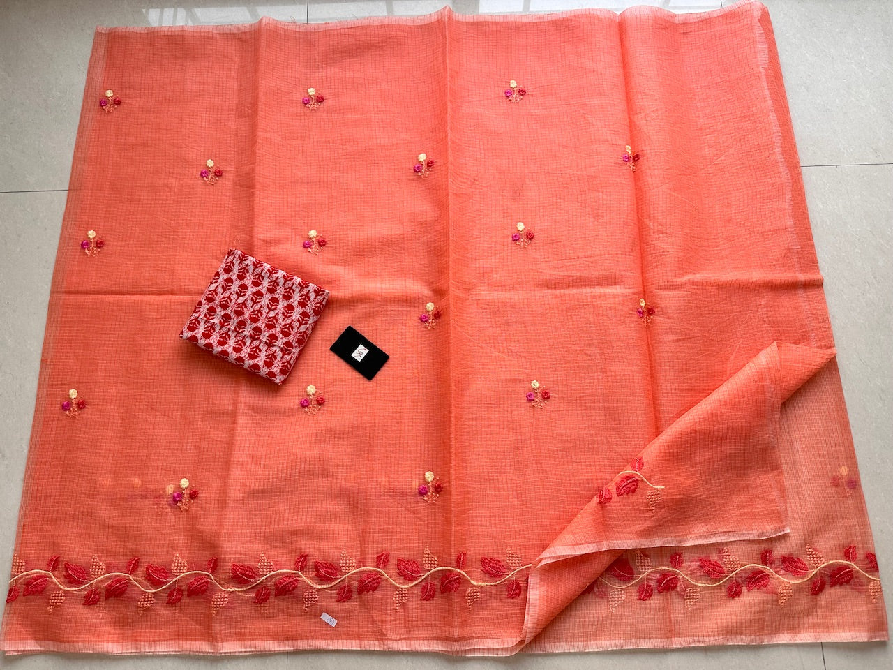 Embroidered Kota Cotton Doria Saree