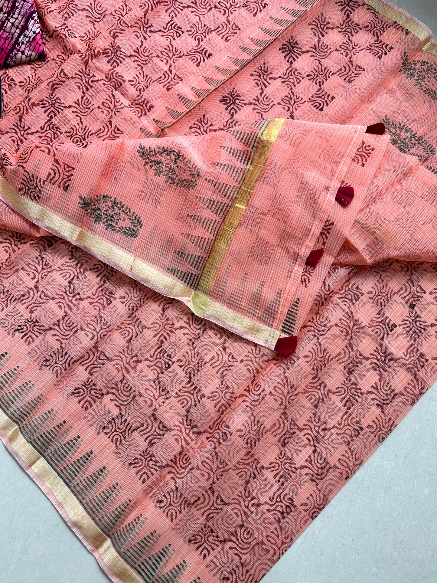 HandBlock Printed Kota Cotton Doria Saree