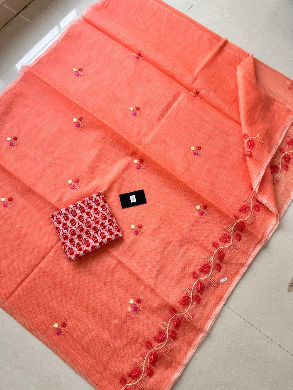 Embroidered Kota Cotton Doria Saree