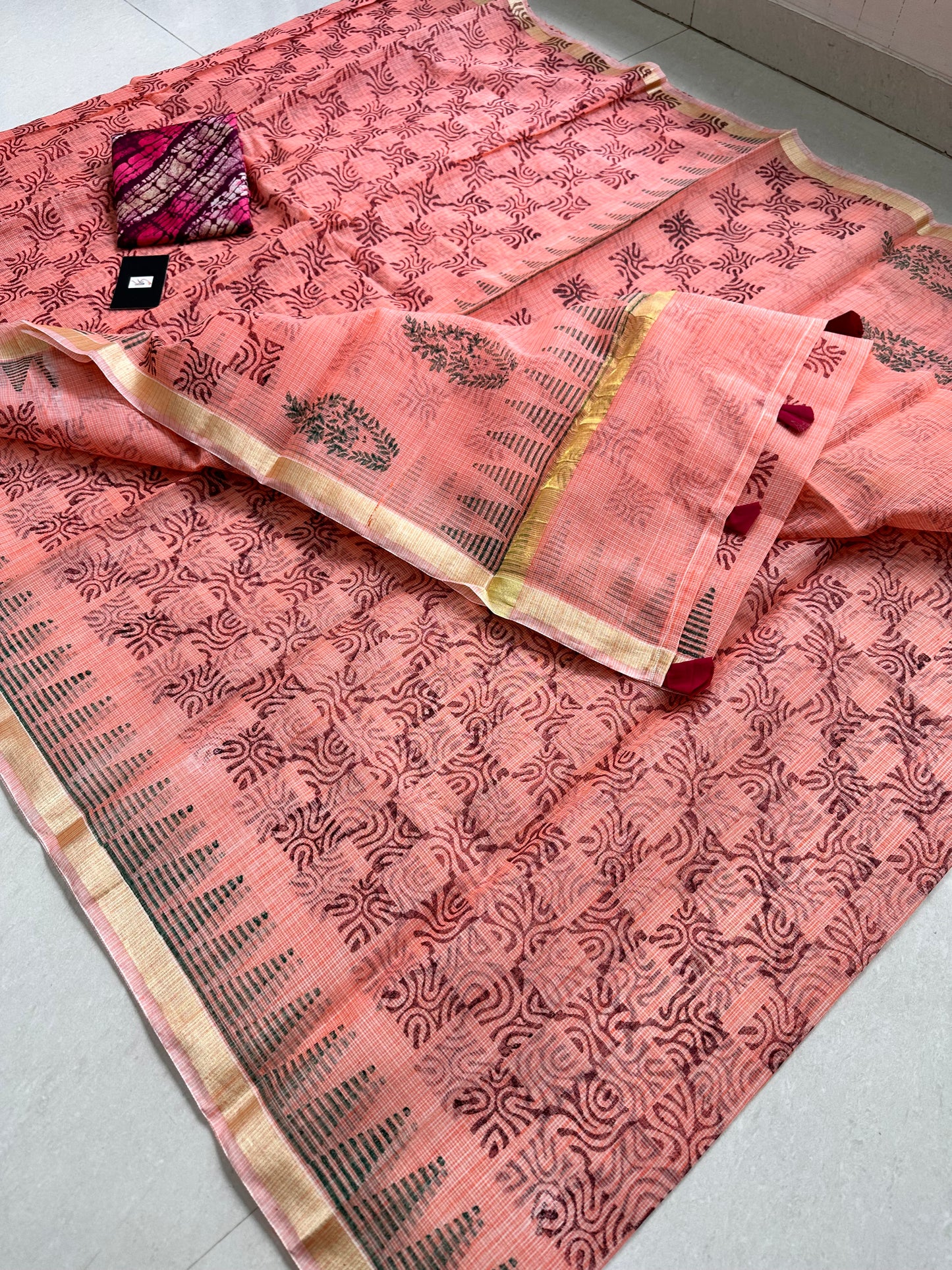 HandBlock Printed Kota Cotton Doria Saree