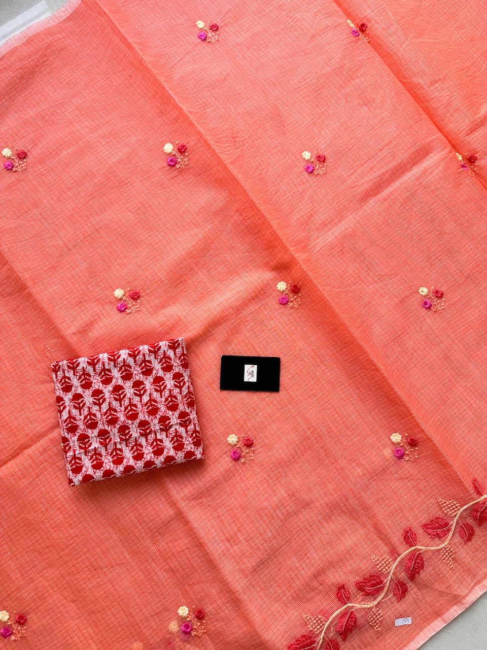 Embroidered Kota Cotton Doria Saree