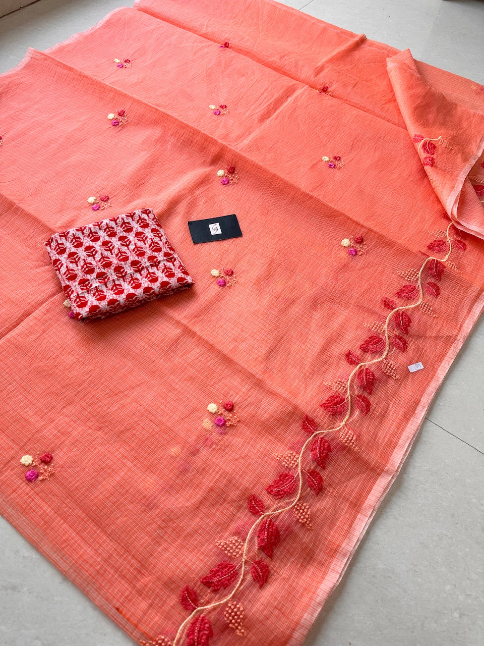 Embroidered Kota Cotton Doria Saree