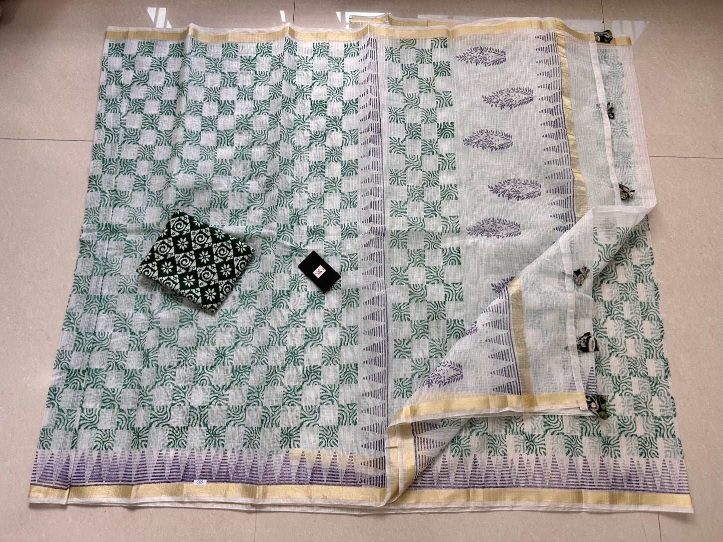 HandBlock Printed Kota Cotton Doria Saree