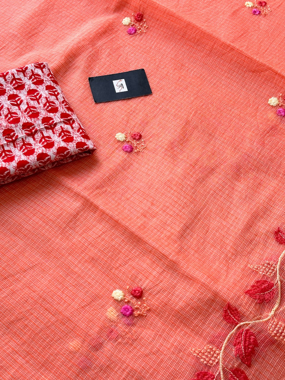 Embroidered Kota Cotton Doria Saree