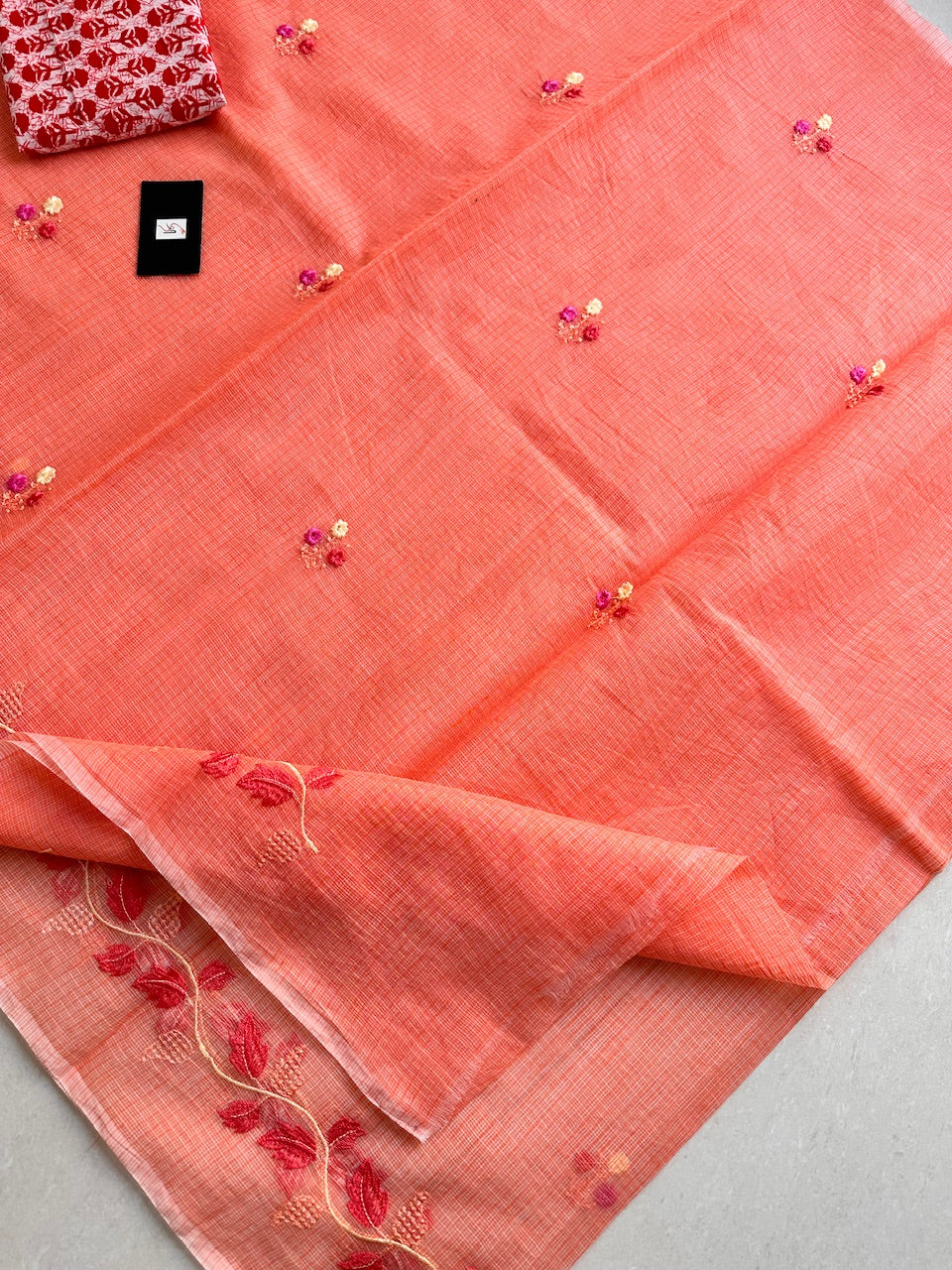 Embroidered Kota Cotton Doria Saree