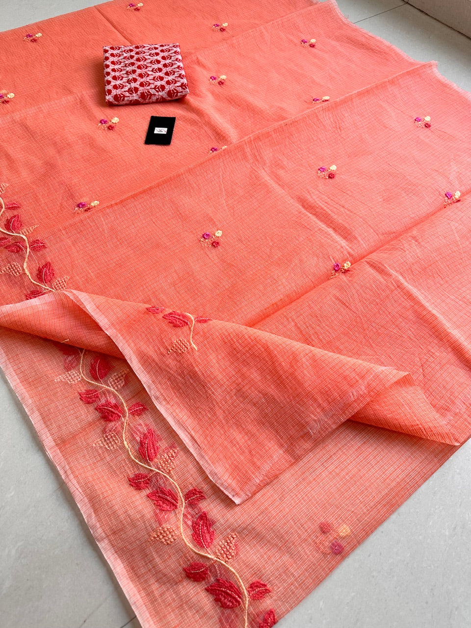 Embroidered Kota Cotton Doria Saree