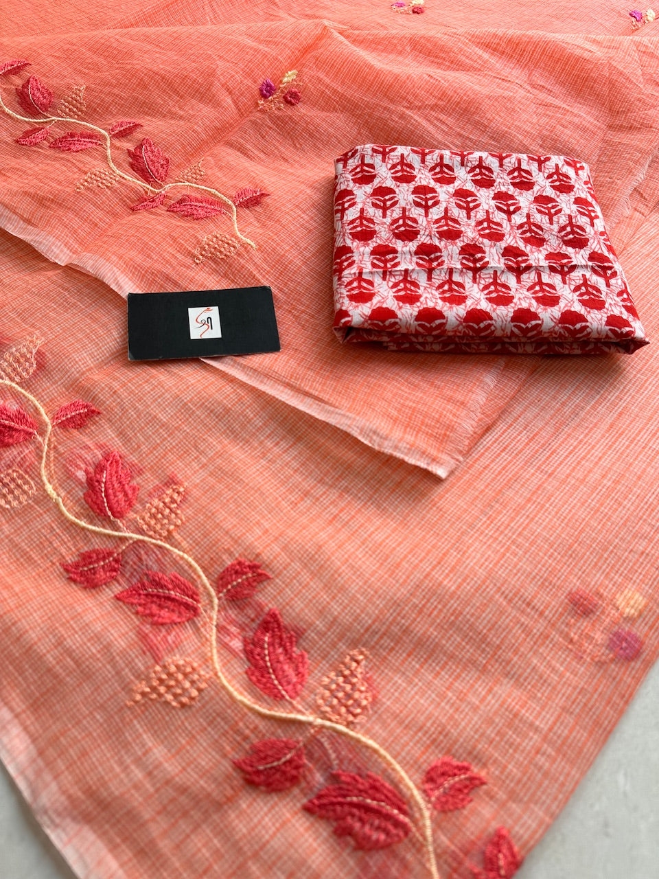 Embroidered Kota Cotton Doria Saree