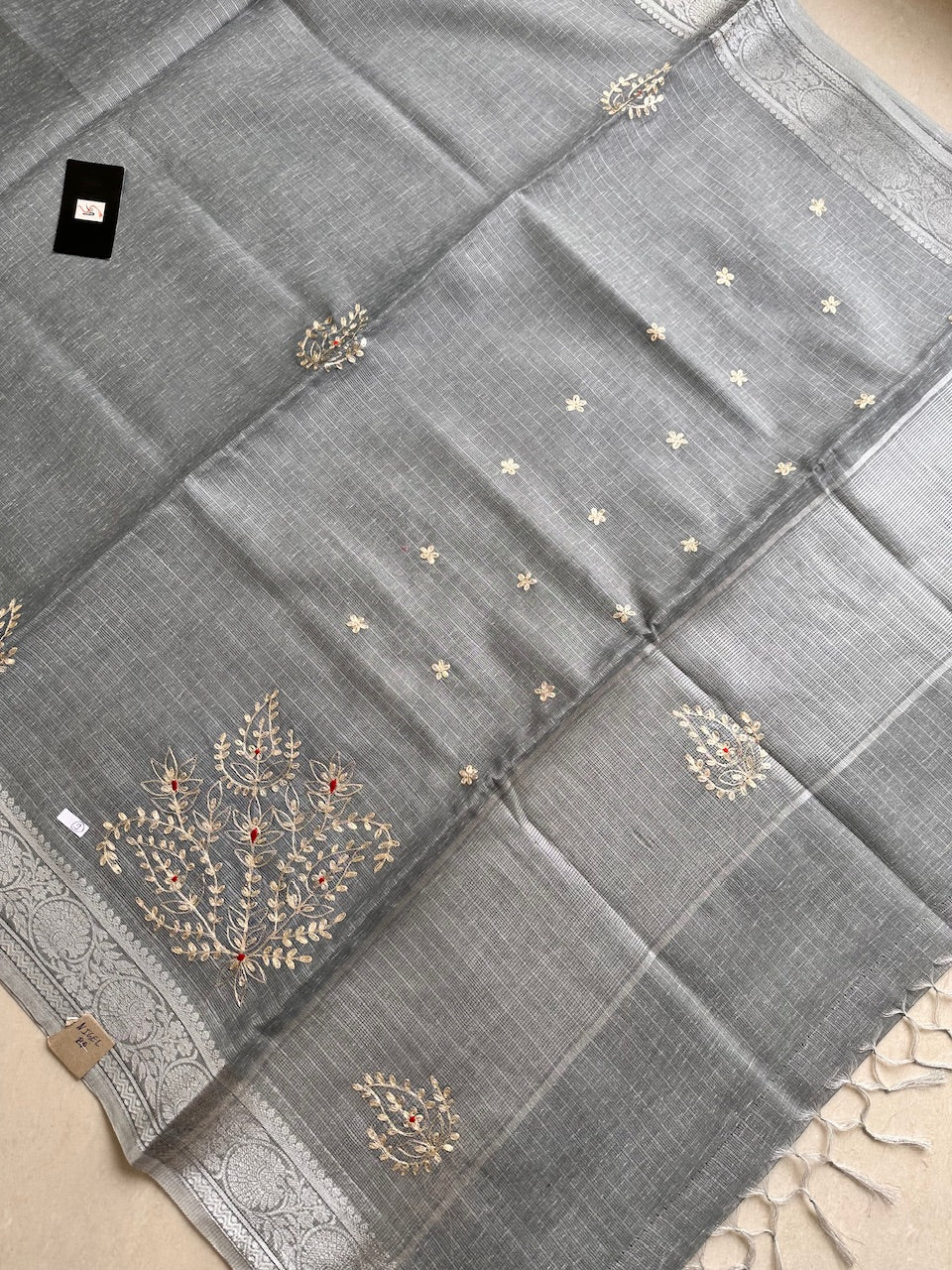 Jaipuri Pitta Work Embroidered Kota Cotton Lenin Saree